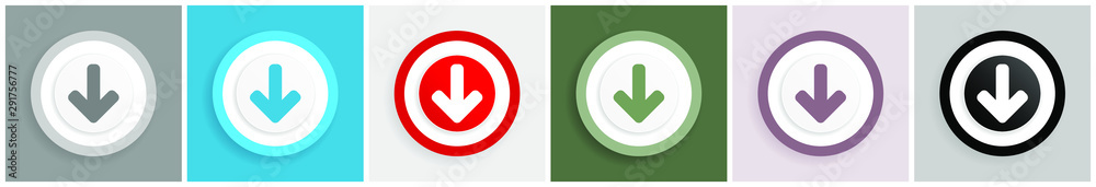Poster Download arrow icon set, vector illustrations in 6 options for web design and mobile applications