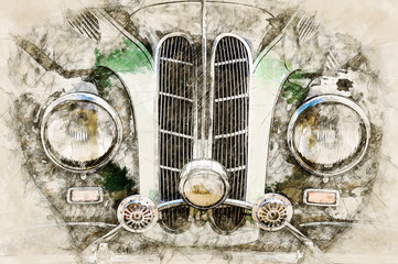 Digital artistic Sketch of a classic Car