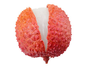 one fresh lychee isolated on white background. macro
