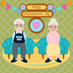 Grandparents day card with a grandparents sitting in a room- Vector