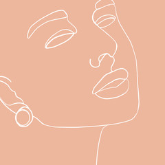 Continuous line, drawing of beauty woman face with earring , fashion concept, woman beauty minimalist, vector illustration for t-shirt slogan design print graphics style. One line fashion illustration