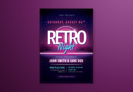 Purple Neon Retro Event Flyer Layout	