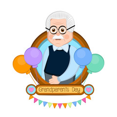 Grandparents day image with a grandfather portrait and balloons - Vector illustration