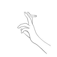 continuous single drawn one line hand with a cigarette hand-drawn picture silhouette. line art doodle - 291758577