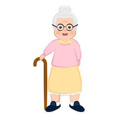 Isolated grandmother cartoon with a wooden walking stick - Vector