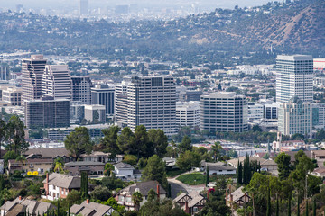 Homes and buildings in downtown Glendale near Los Angeles in Southern California. - obrazy, fototapety, plakaty