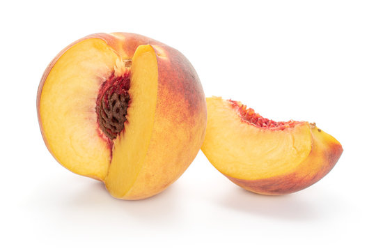 One Whole Yellow Fresh Fuzzy Peach Isolated On White Background