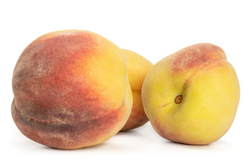 Group of three whole bright fresh fuzzy peach isolated on white background