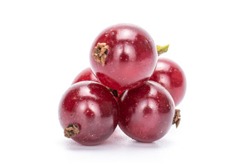 Lot of whole fresh dark redcurrant isolated on white background