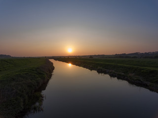 Aerial view of sunset over Newenden River Kent