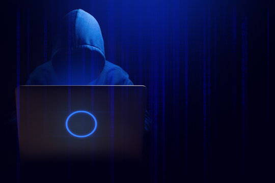 hacker man terrorist with virus computer attack to server network system online in data internet security hacking concept