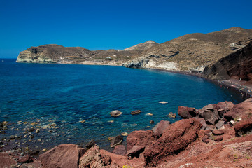 Famous Red Beach at Santorini Island in a beautiful early spring day