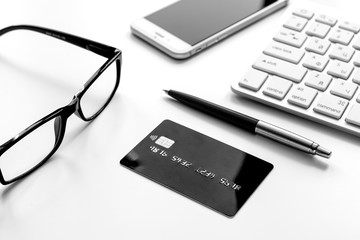 Credit cards on the keyboard close up