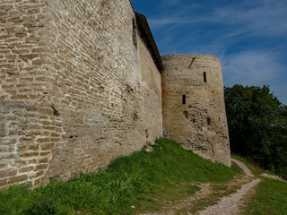Walls and towers of Izborsk fortress.