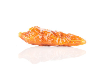 One whole dry red chili pepper peperoncino isolated on white background