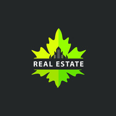 Green real estate logo isolated. House vector image