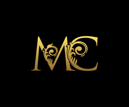 Classy Gold letter M and C, MC, VINTAGE decorative ornament emblem badge, overlapping monogram logo, classy letter logo icon.