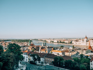 A beautiful panoramic view over the Danube and the houses of Budapest.