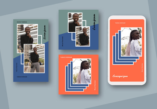 Colorful Social Post Layout Set with Layered Elements