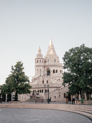 Fototapeta na wymiar The beautifully constructed Fisherman's Bastion (Halaszbastya) with fairy-tale towers in Budapest.