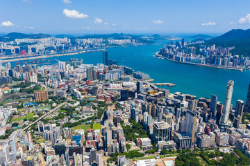 Fototapeta na wymiar Aerial view of Hong Kong downtown
