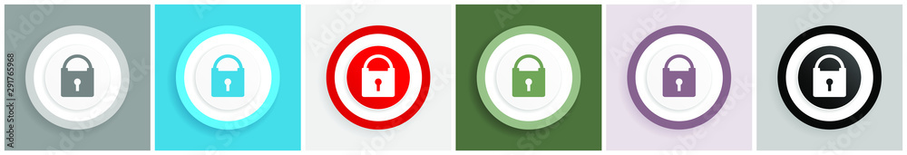 Fototapete Padlock icon set, vector illustrations in 6 options for web design and mobile applications