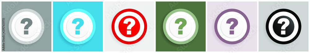 Fototapete Question mark icon set, vector illustrations in 6 options for web design and mobile applications