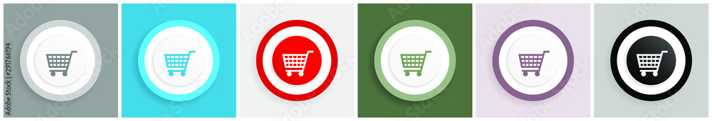 Aufkleber Shopping cart icon set, vector illustrations in 6 options for web design and mobile applications