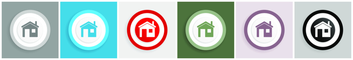 Home icon set, vector illustrations in 6 options for web design and mobile applications