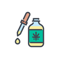 Cannabis CBD oil bottle color line icon. Bottle of marijuana oil with pipette vector outline colorful sign.