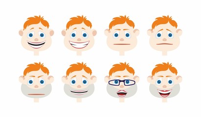 Funny cartoon face with different emotions
