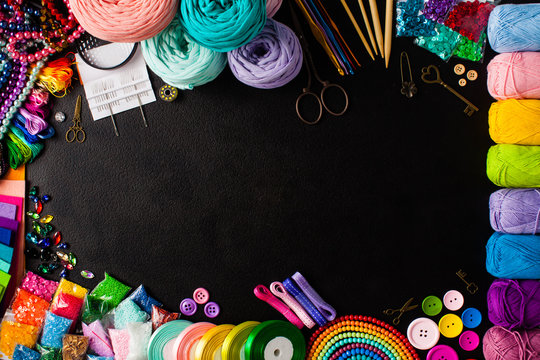 Craft supplies for creative handmade, top view frame Stock Photo | Adobe  Stock