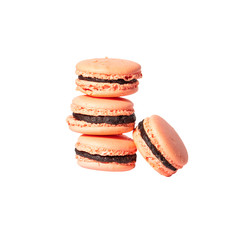 Sweet with chicolado pink Macaroon. Isolate on a white background. A treat for any holiday.