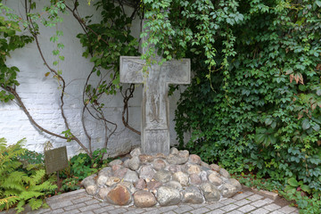 Worship cross in memory of the Orthodox Christians innocently suffered for the faith. The territory of the Sretensky monastery, Moscow, Russia