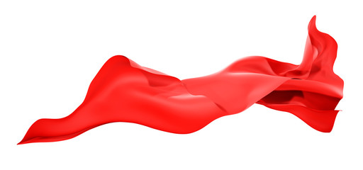 Red fabric cloth flrying the wind isolated on white background with clipping path 3D render