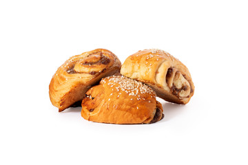 Sweet cookies classic french bun, baking for breakfast. On a white background isolate. A treat for any holiday.
