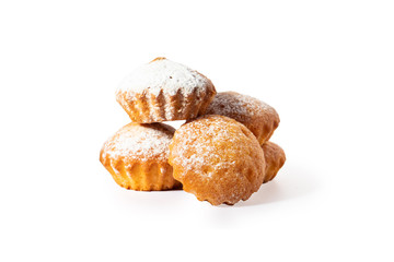 Sweet cookie cupcake cake with icing sugar. On a white background isolate. A treat for any holiday.