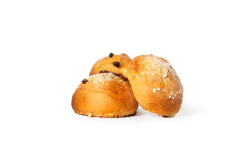 Sweet cookies classic french bun, baking for breakfast. On a white background isolate. A treat for any holiday.