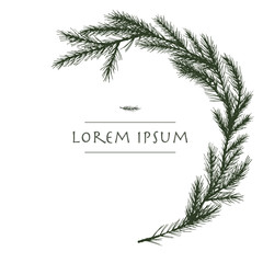 Vector christmas wreath with spruce hand drawn circle background with tree for greeting cards