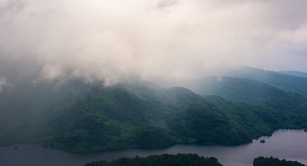Mountain range in clouds