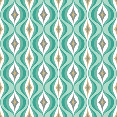 Mid-century modern art vector background. Abstract geometric seamless pattern. Decorative ornament in retro vintage design style. Atomic stylized backdrop. 