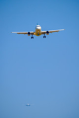 Passenger airplane in the blue sky