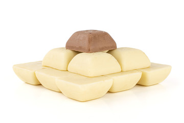 Lot of whole arranged fresh chocolate piece heap isolated on white background