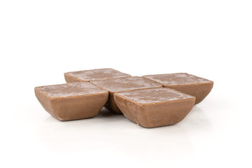 Group of five whole fresh chocolate piece isolated on white background