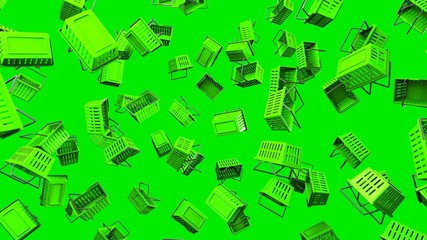 Green Shopping baskets on green background.3D render illustration.