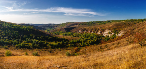 Beautiful canyon on an autumn day over the Dniester. Ukraine..