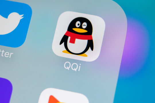 Sankt-Petersburg, Russia, March 15, 2018: QQ international messenger application icon on Apple iPhone X smartphone screen close-up. QQ messenger app icon. Social media network