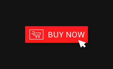 Buy now button. Red Buy now button with shopping cart icon template, Web design elements