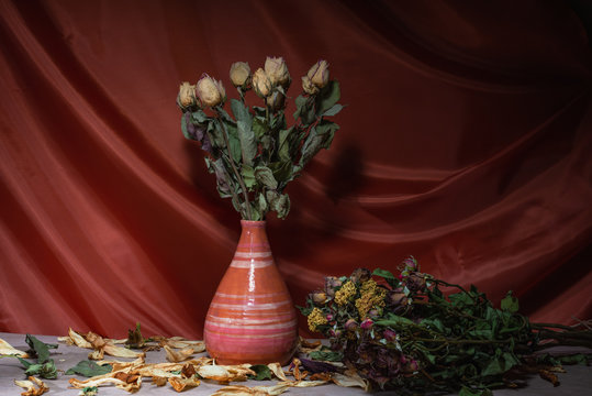 Still life flowers. Cloth drapery- photo used for printing on large format canvas
