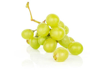 Lot of whole light fresh green grape cluster isolated on white background